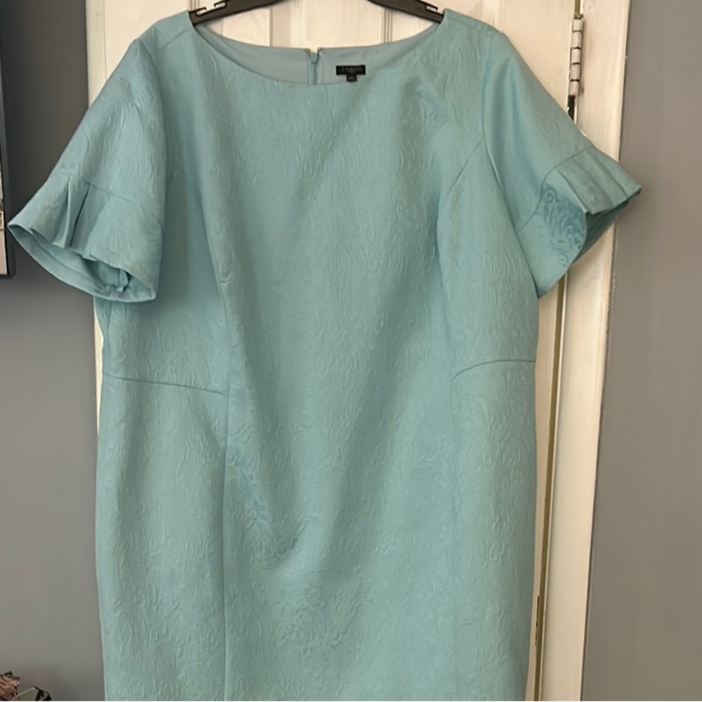 Talbots Aqua Midi Sheath Dress Crew Neck Short Sleeve